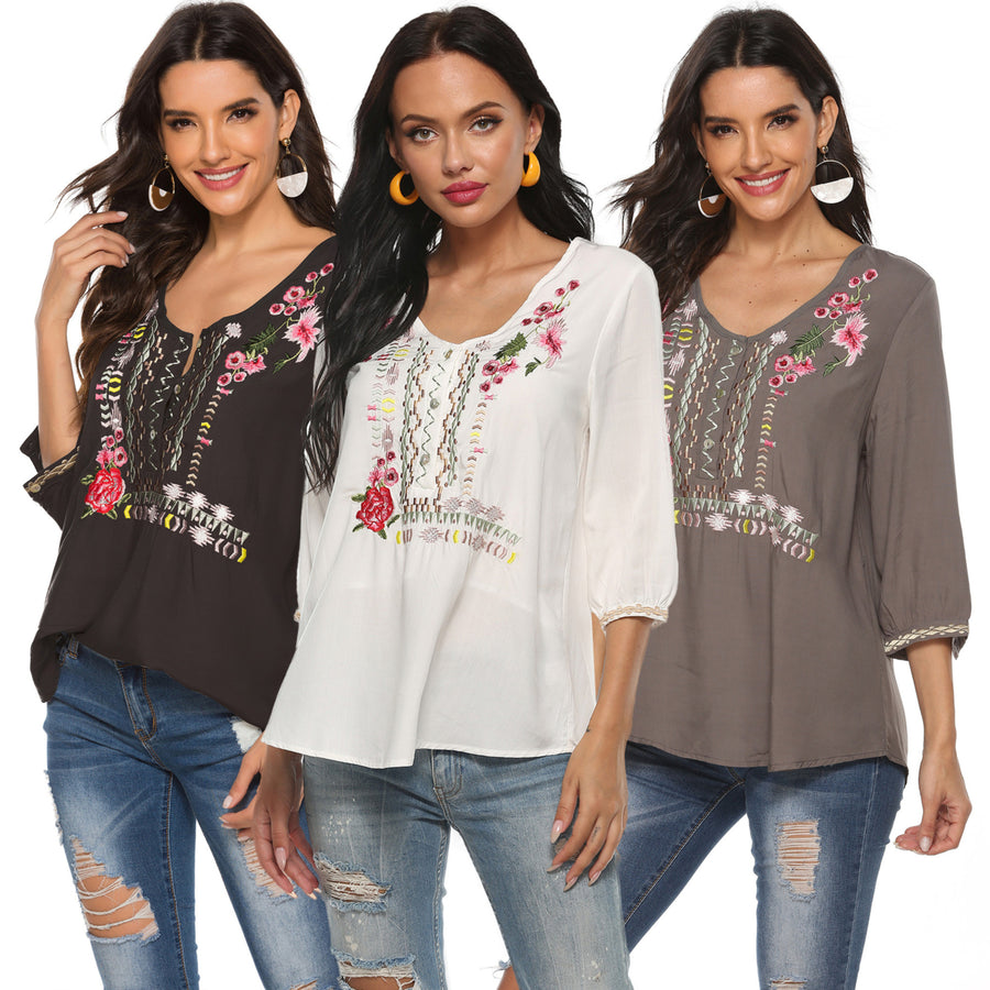 Embroidered Shirt Womens Spring And Summer Ladies Long Sleeve Shirt Image 1