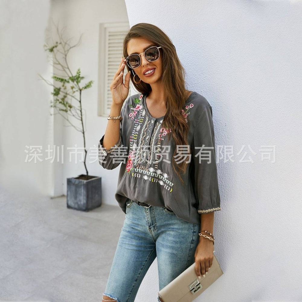 Embroidered Shirt Womens Spring And Summer Ladies Long Sleeve Shirt Image 2