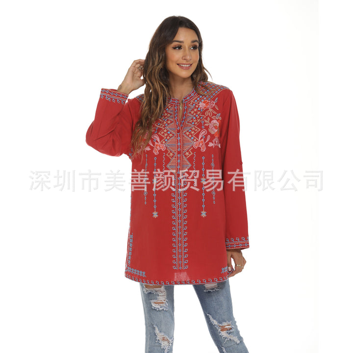 Spring Dress Womens Long-Sleeved Shirt Hair Medium-Long Vertical Collar Shirt Image 2