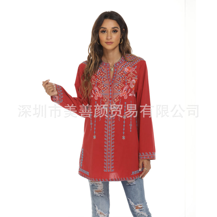 Spring Dress Womens Long-Sleeved Shirt Hair Medium-Long Vertical Collar Shirt Image 4