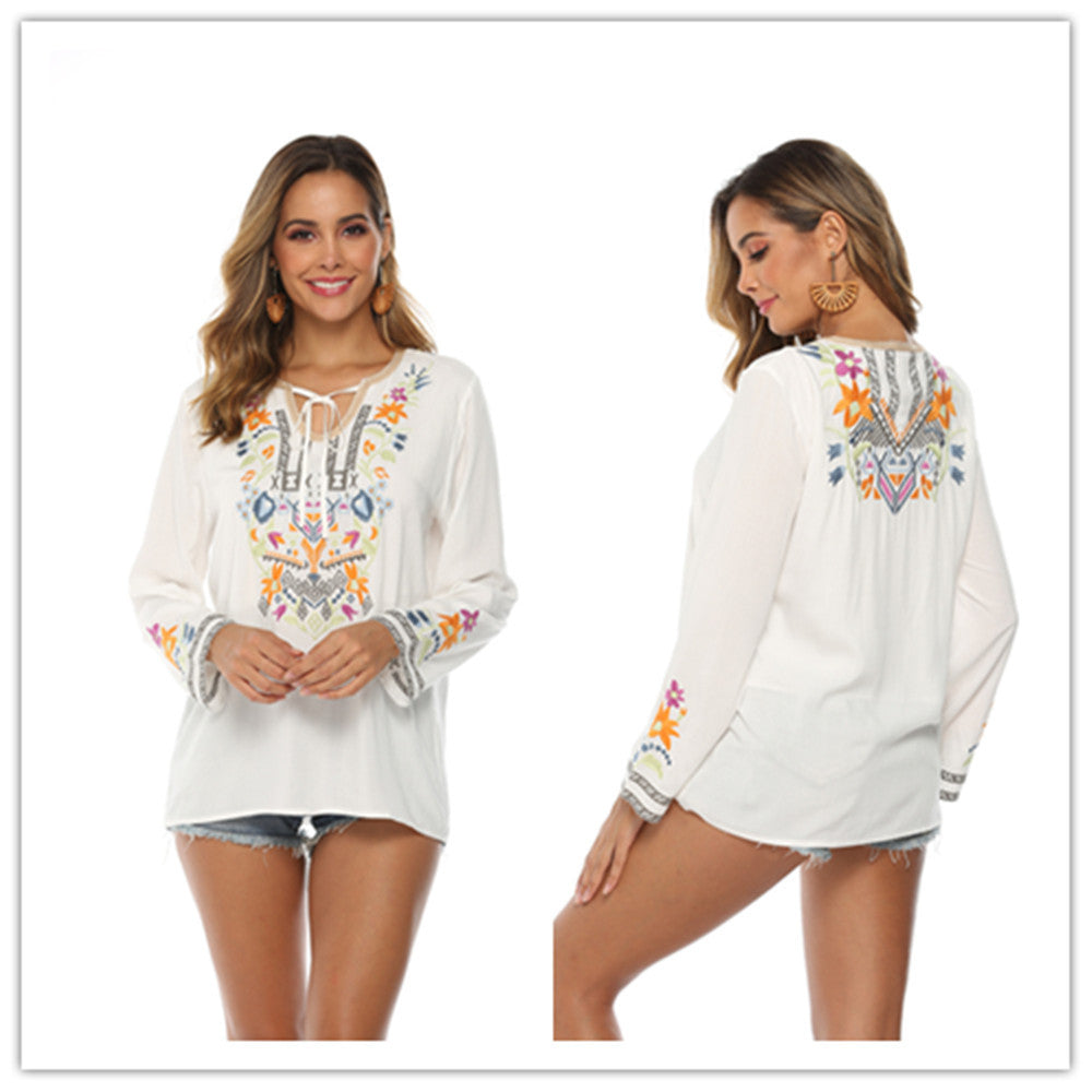 Womens Embroidered Jacket Long-Sleeved Shirt Image 1