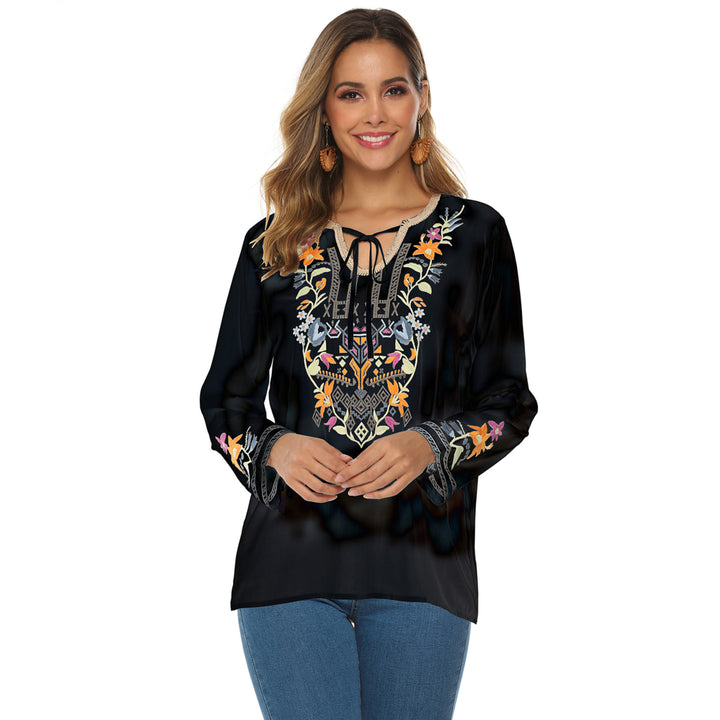 Womens Embroidered Jacket Long-Sleeved Shirt Image 2