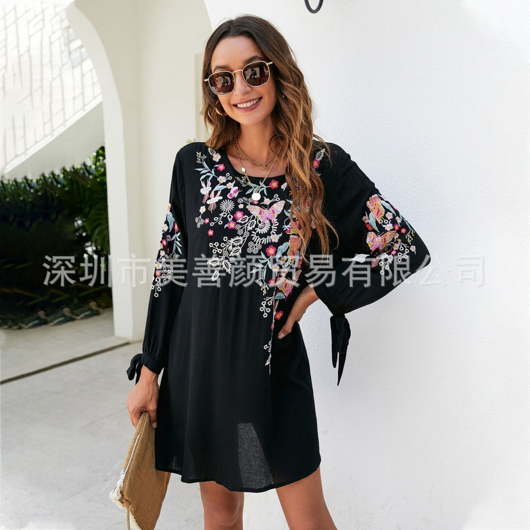 Fashion Summer Embroidery Short Sleeve Temperament Commuter Blue Shirt Image 6