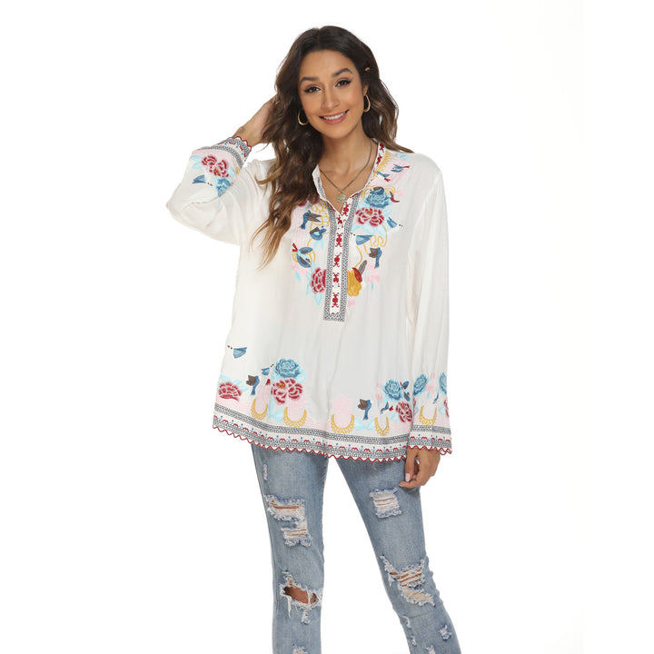 Womens Embroidered Jacket Long-Sleeved Shirt Image 8