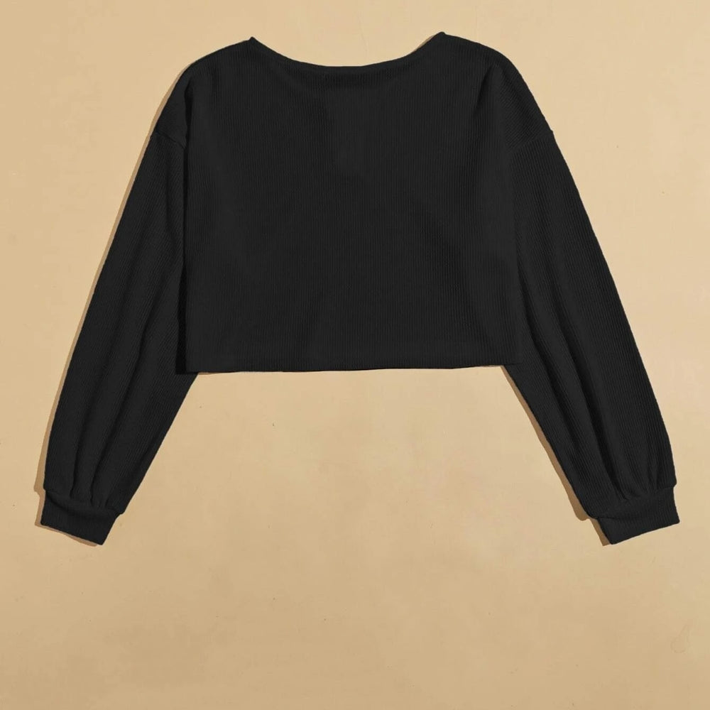 Half Button Drop Shoulder Crop Tee Image 2