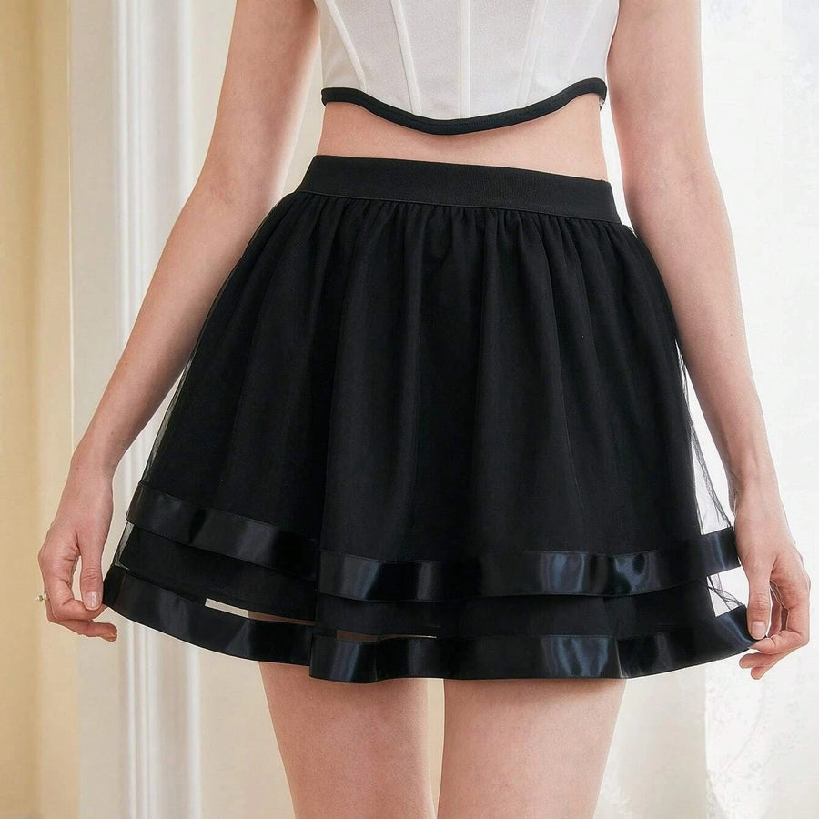 Solid Mesh Overlay Skirt Image 1