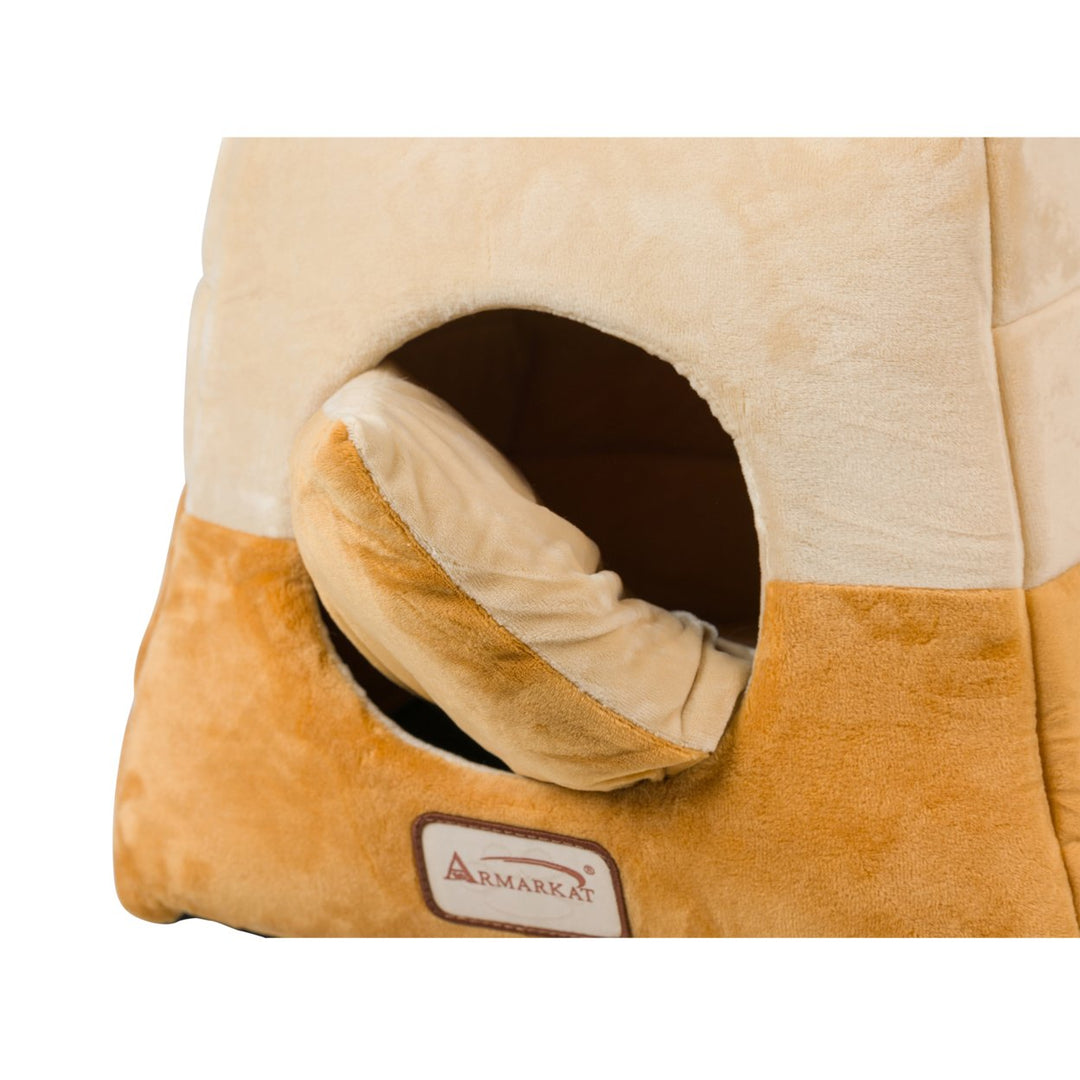 Armarkat Cat Bed Model C07 Covered Brown Beige Waterproof Velvet 13.5"x15" Image 4