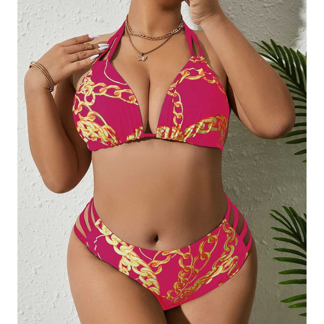 Plus Chain Print Bikini Swimsuit Image 4