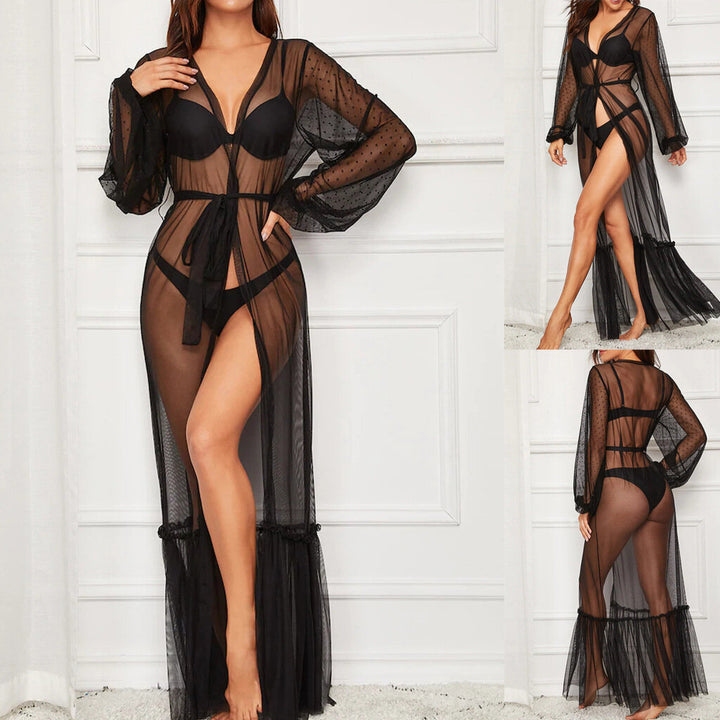 Eyelash Lace Belted Robe Without Lingerie Image 6