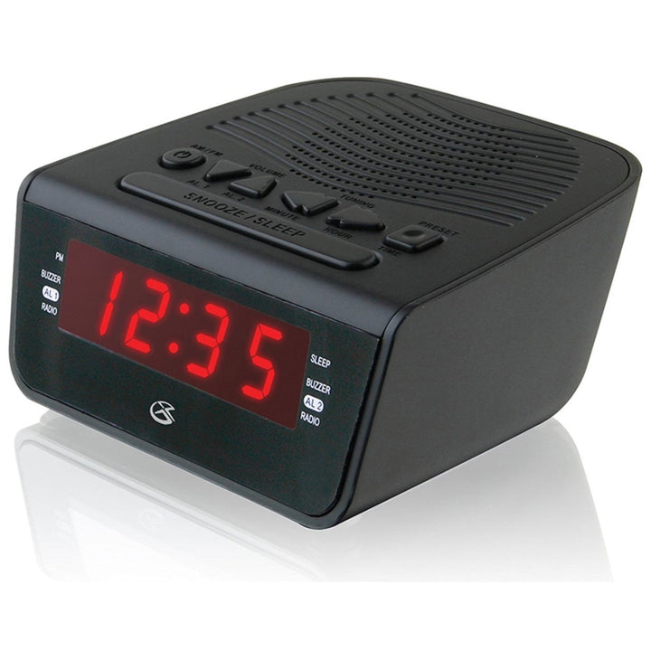 C224B GPX Dual Alarm Clock AM/FM Radio Red LED Display 20 Presets 0.6 Inch Image 1