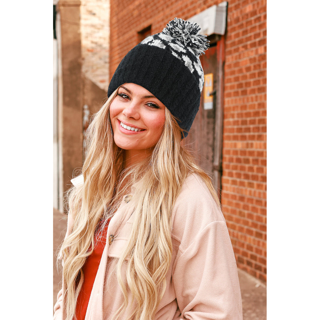 Black Winter Warm Thickened Leopard Print Fashion Jacquard Plush Hat Image 1