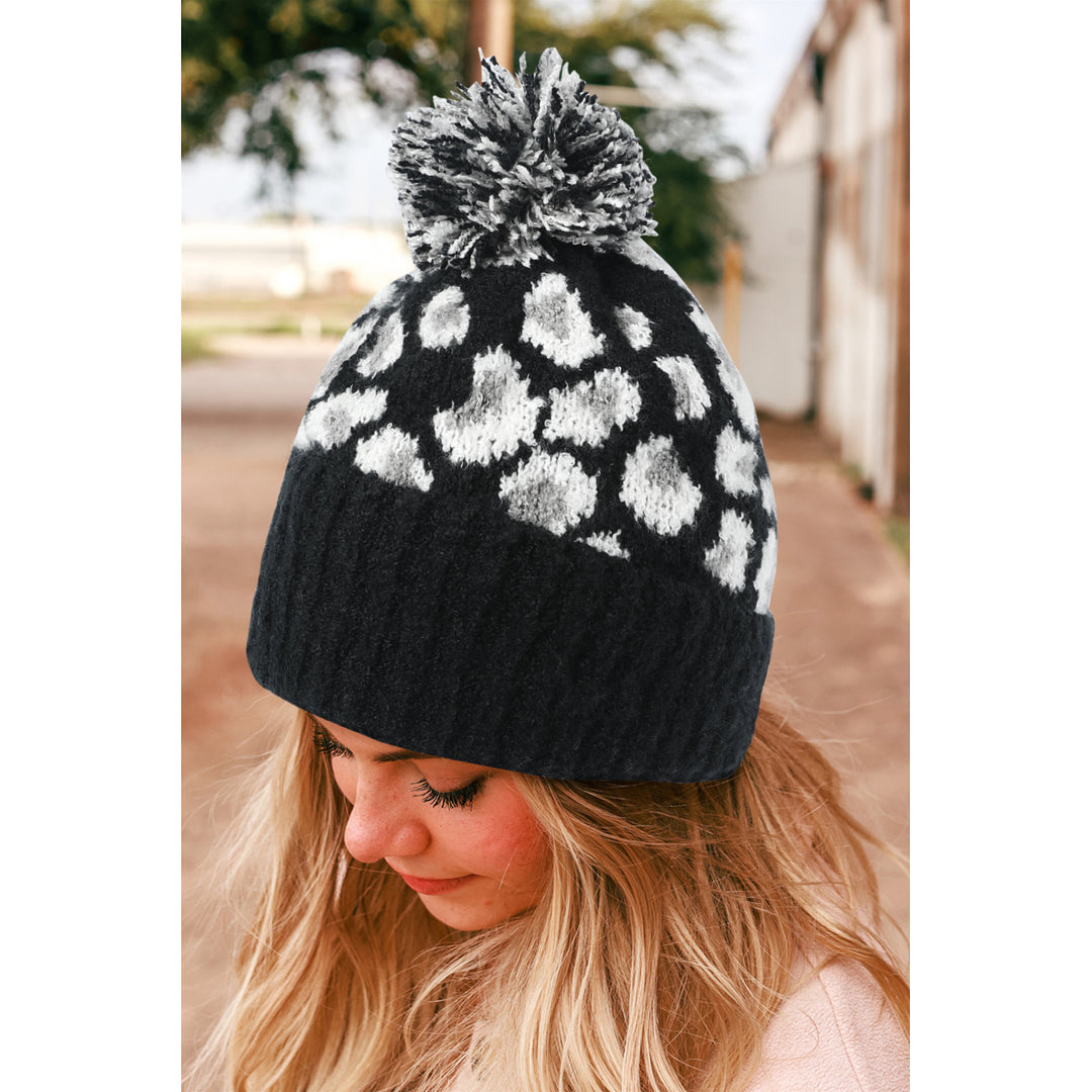 Black Winter Warm Thickened Leopard Print Fashion Jacquard Plush Hat Image 2