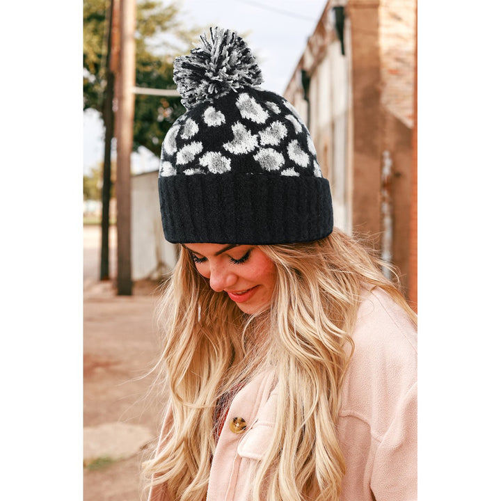 Black Winter Warm Thickened Leopard Print Fashion Jacquard Plush Hat Image 3