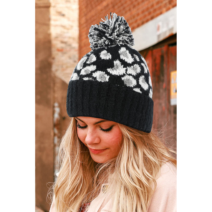 Black Winter Warm Thickened Leopard Print Fashion Jacquard Plush Hat Image 4