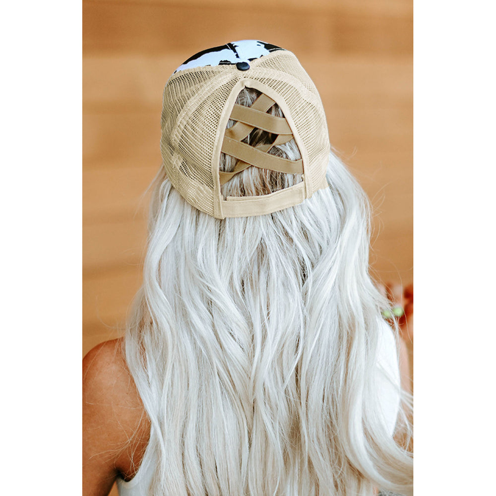 White Animal Spot Mesh Ponytail Baseball Cap Serape Mesh Ponytail Baseball Cap Image 2