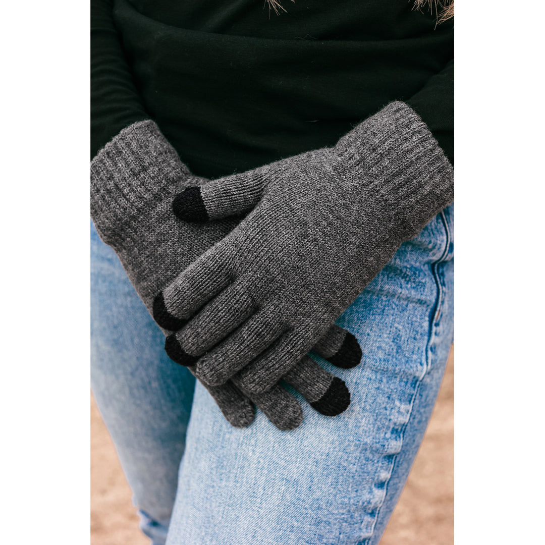 Gray Warm Furry Pompom Beanie with Telefingers Gloves Image 4