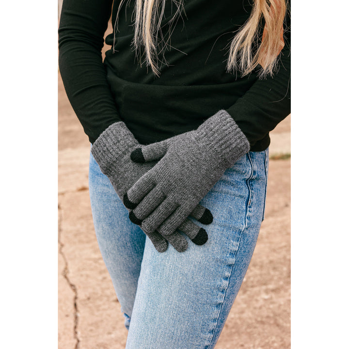 Gray Warm Furry Pompom Beanie with Telefingers Gloves Image 6