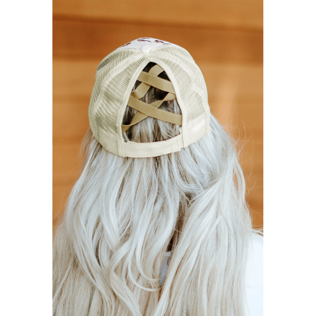 White Hot Stamped Leopard Ponytail Baseball Cap Image 3