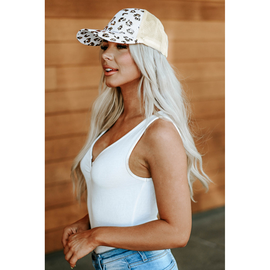 White Hot Stamped Leopard Ponytail Baseball Cap Image 4