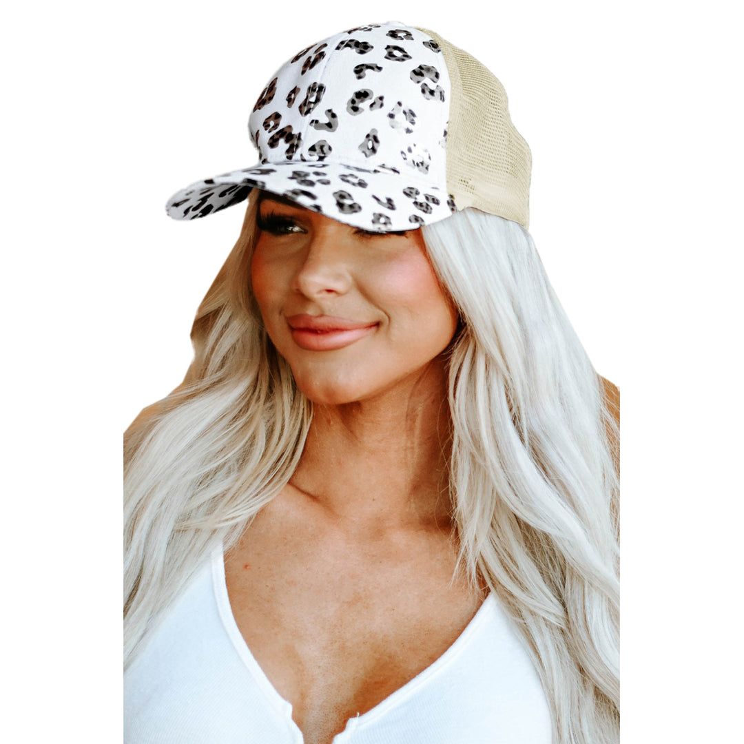 White Hot Stamped Leopard Ponytail Baseball Cap Image 7