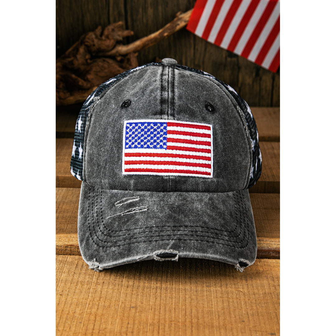 Black Star Print Mesh American Flag Embroidered Baseball Cap Image 1