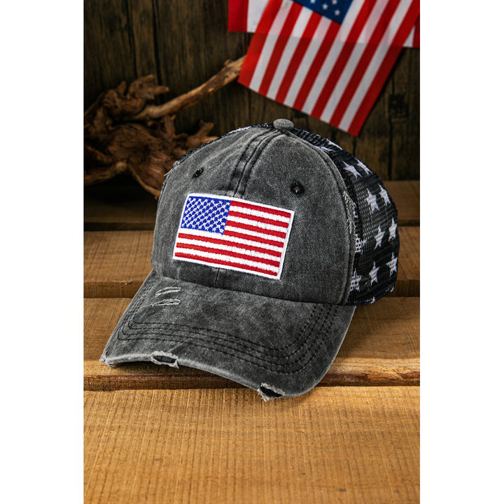 Black Star Print Mesh American Flag Embroidered Baseball Cap Image 2