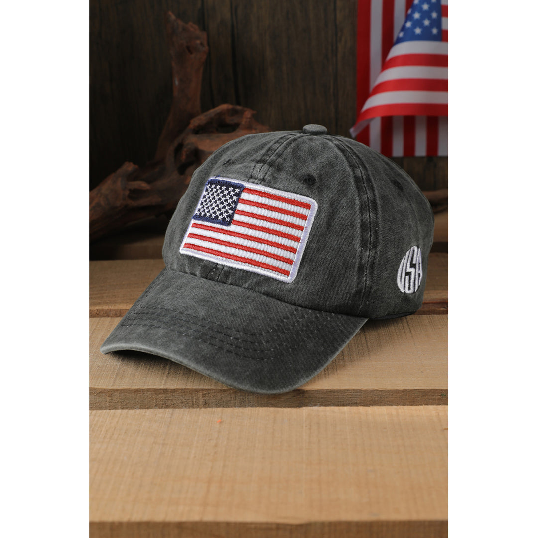 Black Patriotic Flag USA Embroidered Baseball Cap Image 3
