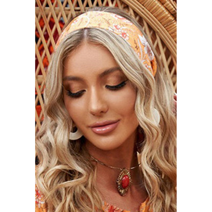 Orange Boho Floral Print Self-tie Hair Ribbon Image 3