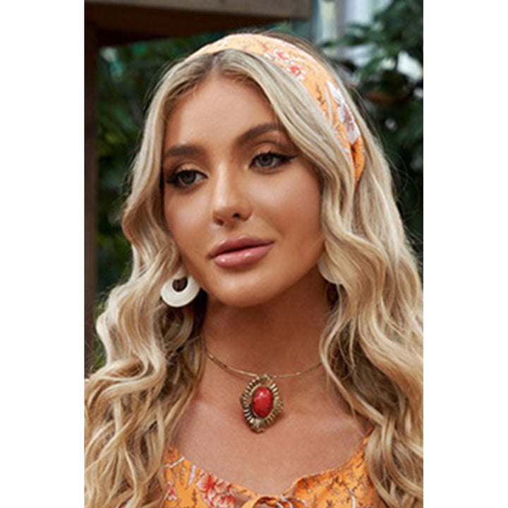 Orange Boho Floral Print Self-tie Hair Ribbon Image 4