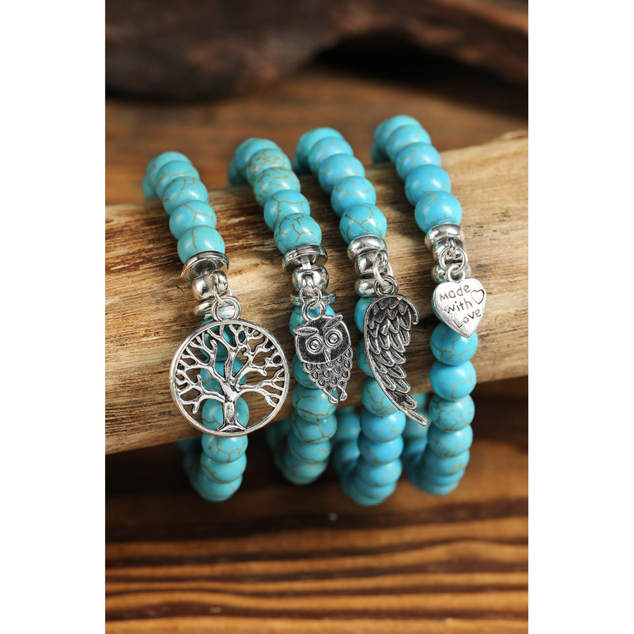 Green Turquoise Beads Owl Charm Bracelet Image 1