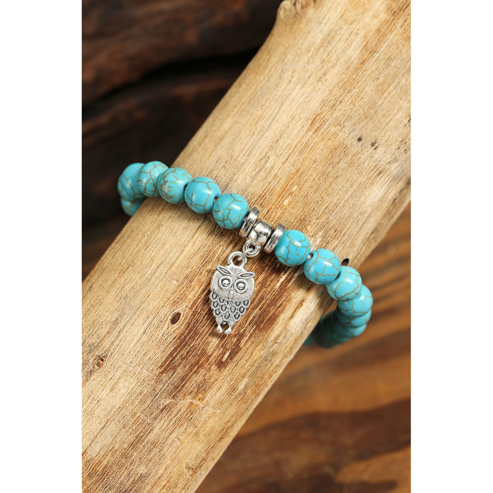Green Turquoise Beads Owl Charm Bracelet Image 2