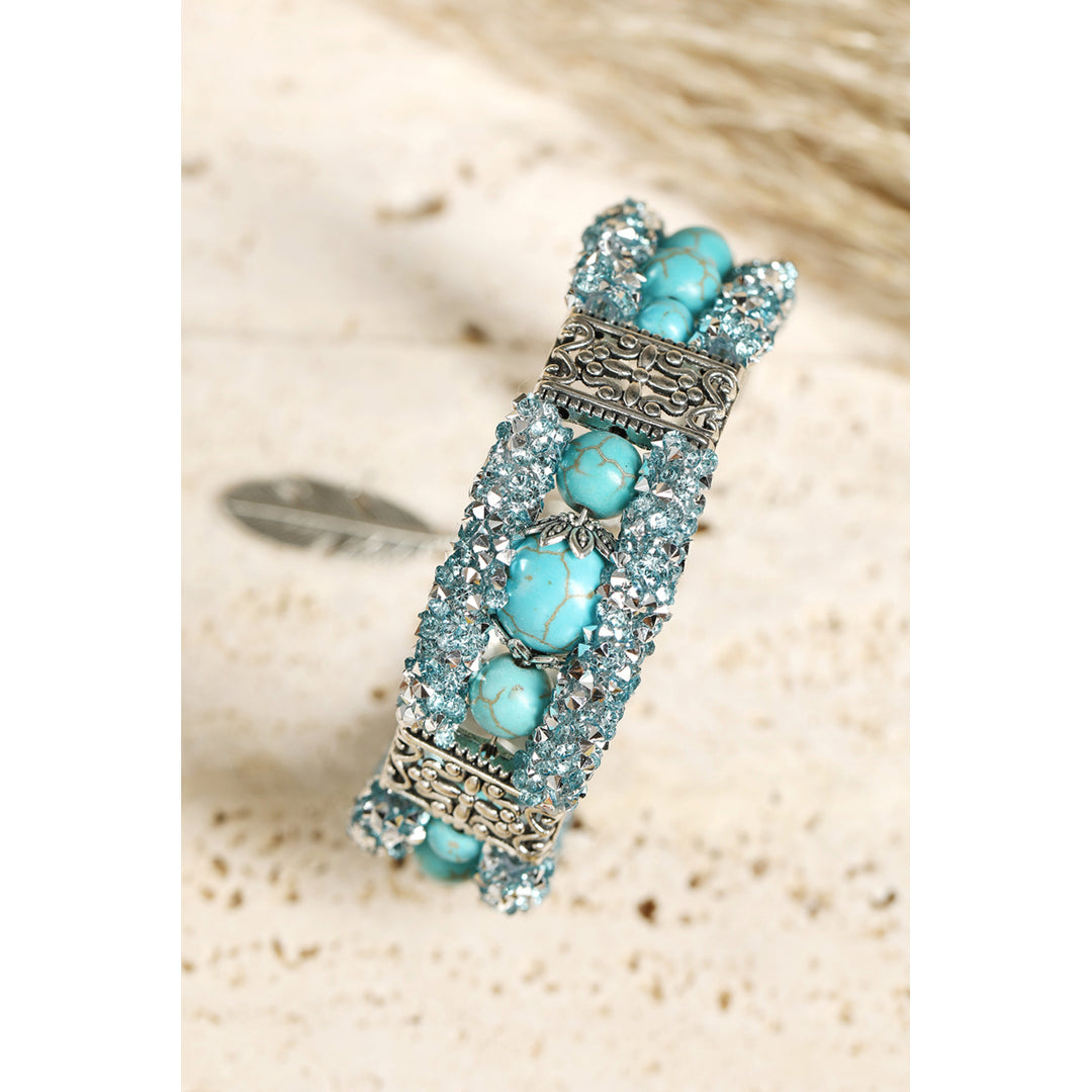 Green Western Turquoise Beads Rhinestone Carved Bracelet Image 4