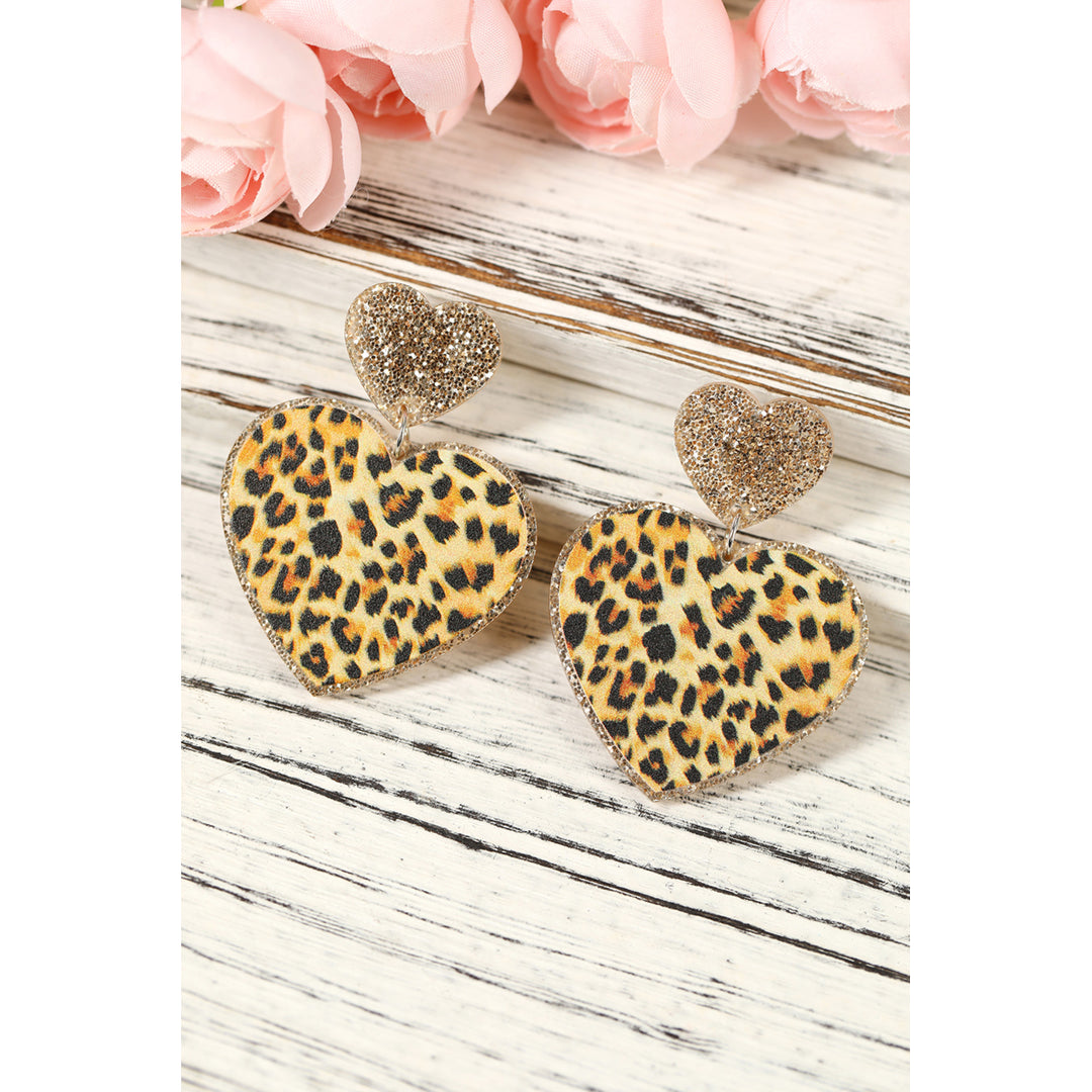 Khaki Leopard Heart Shaped Sequin Stud Earrings Image 6