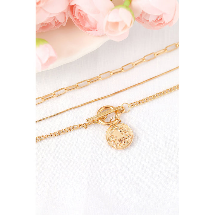 Gold Multi Layer Chunky Chain Coin Pendant Necklace Image 4