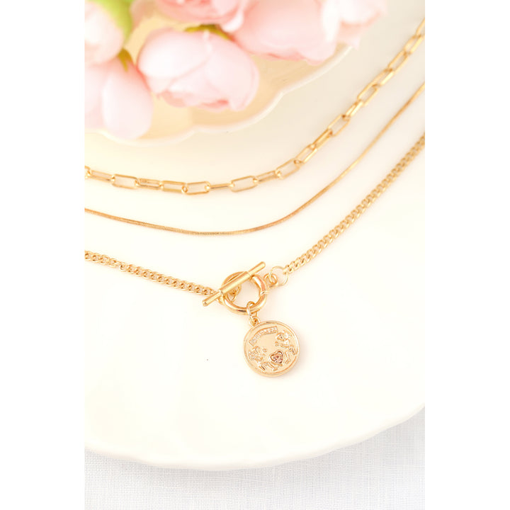 Gold Multi Layer Chunky Chain Coin Pendant Necklace Image 6
