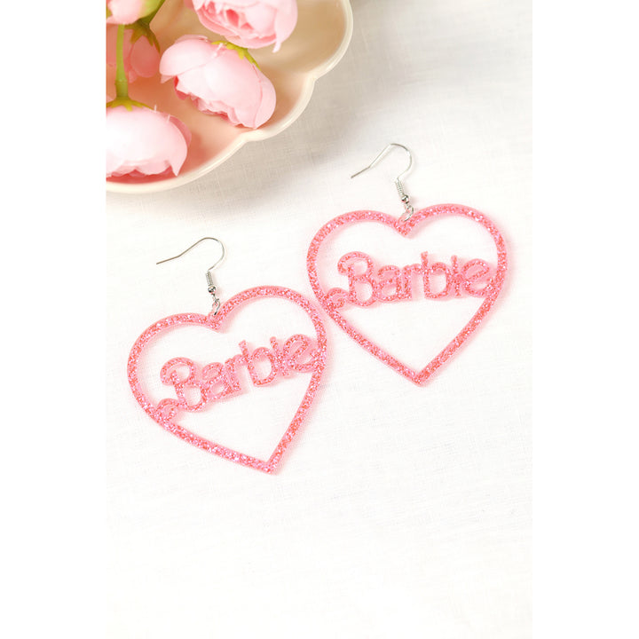 Pink Barbie Heart Dangle Valentine's Day Earrings Image 2