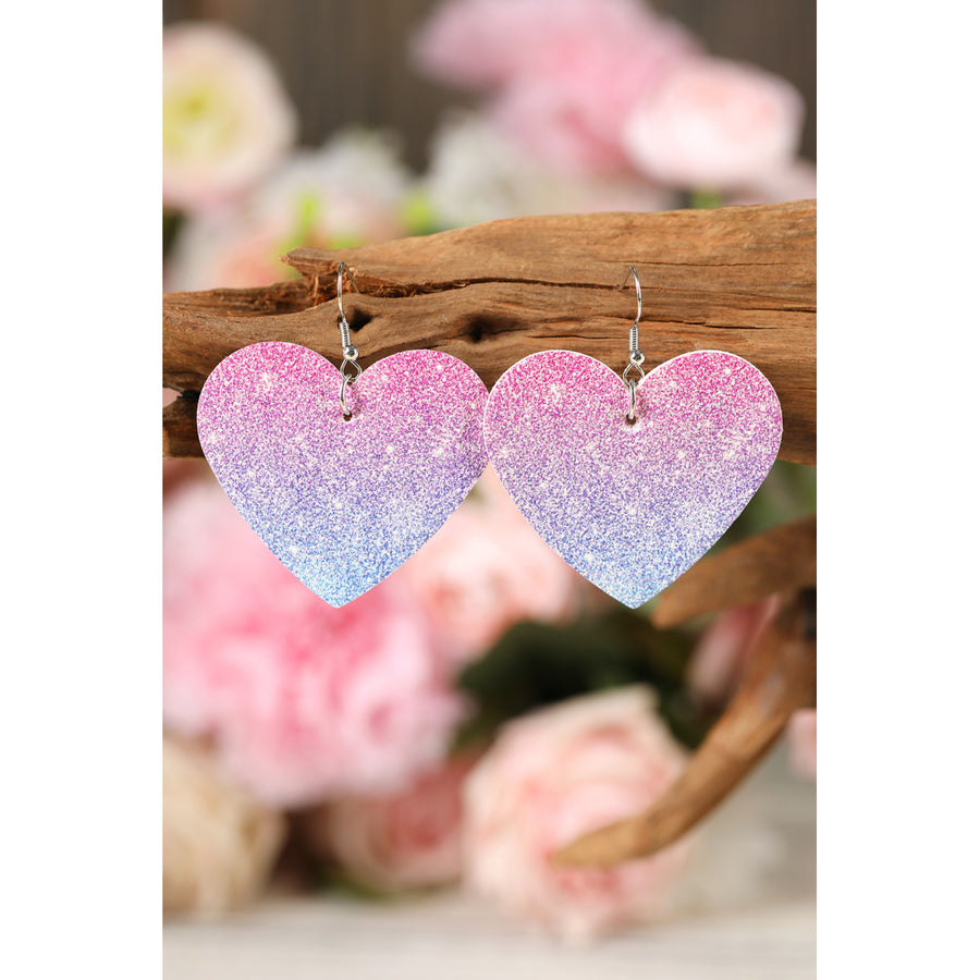 Pink Gradient Color Heart Shaped Drop Earrings Image 1