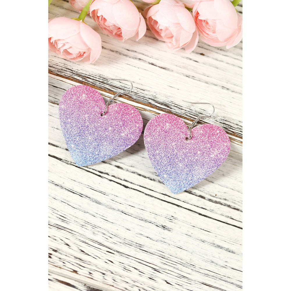 Pink Gradient Color Heart Shaped Drop Earrings Image 2