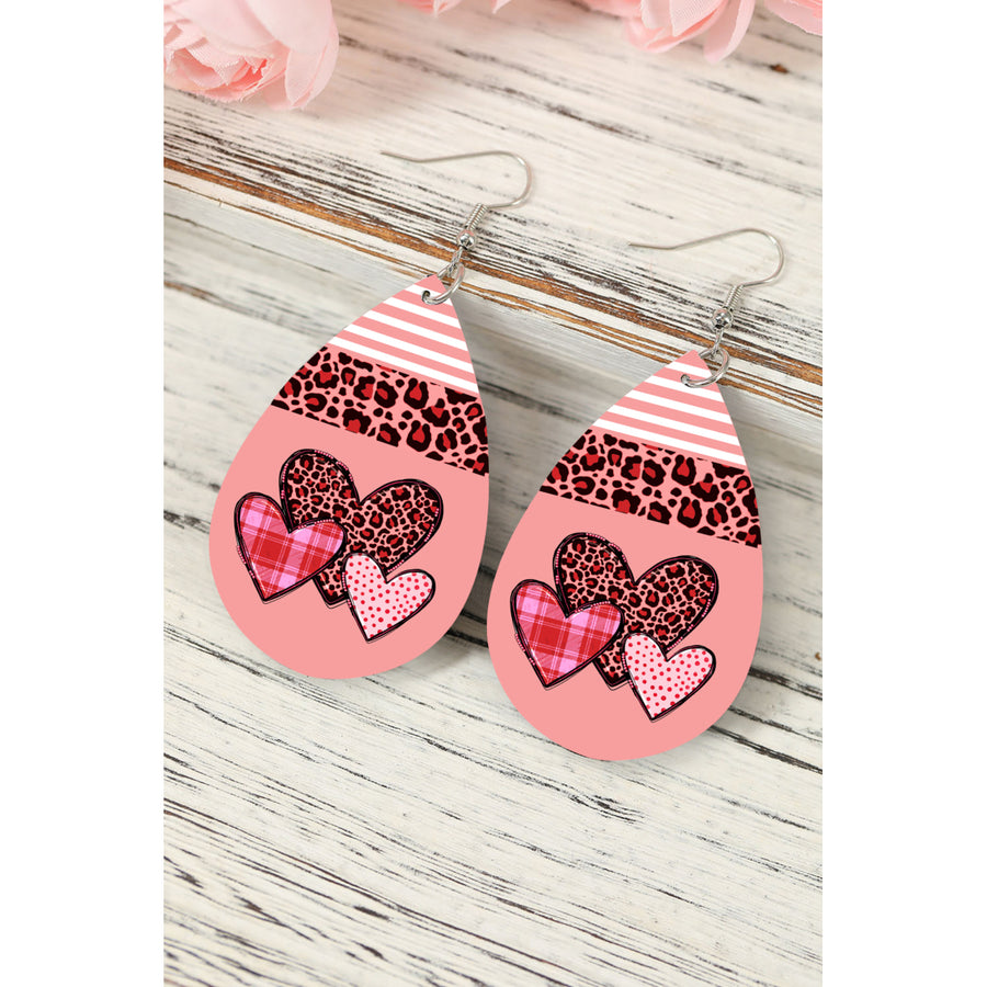 Pink Multi Pattern Heart Print Valentines Day Earrings Image 1