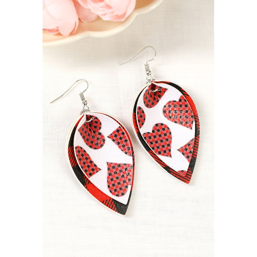 Red Plaid Valentine Heart Multilayered Earrings Image 1