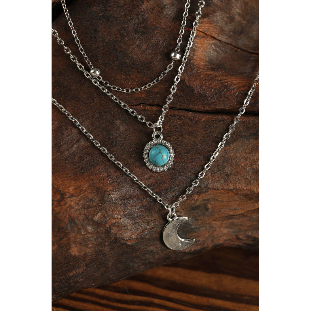 Silver Multi-layered Turquoise Moon Pendant Necklace Image 1