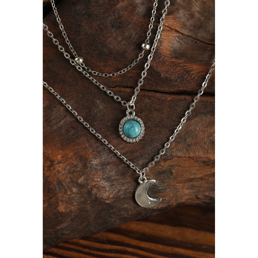 Silver Multi-layered Turquoise Moon Pendant Necklace Image 1