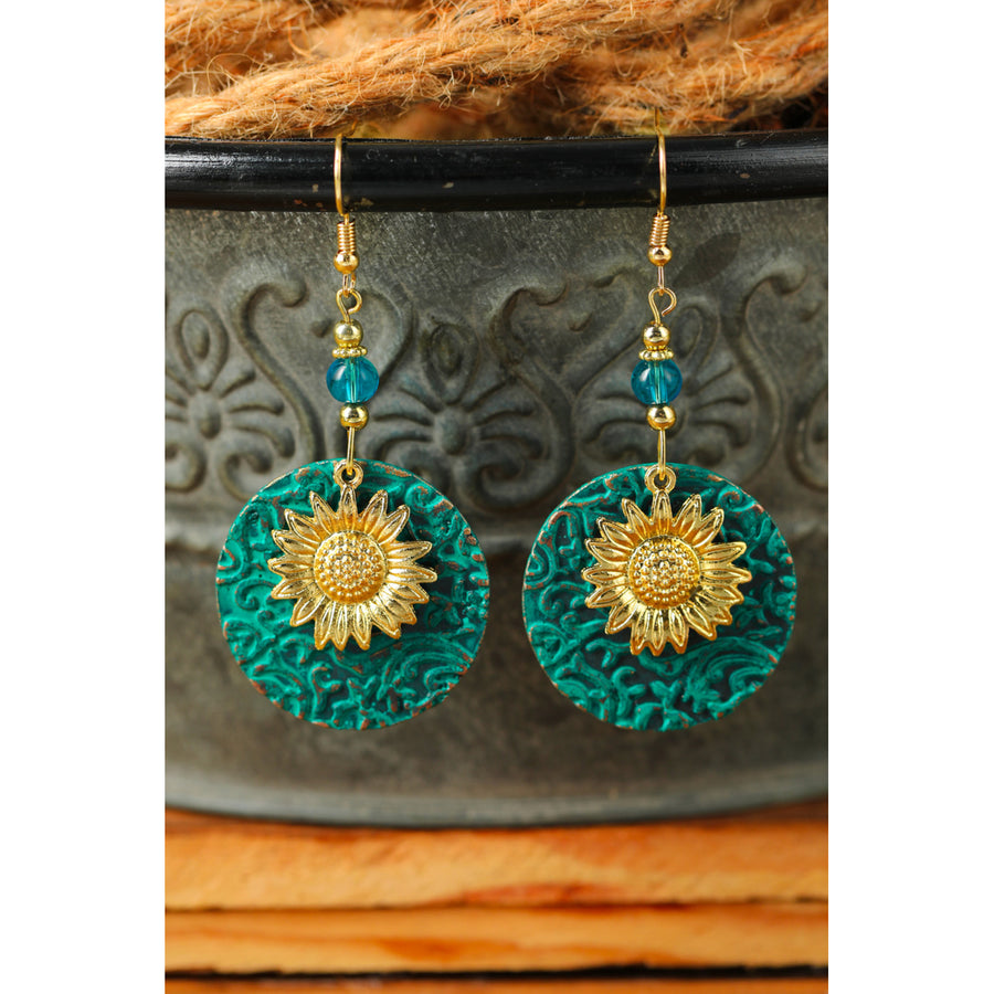Multicolor Antique Bohemian Colored Double layer Sunflower Pattern Earrings Image 1