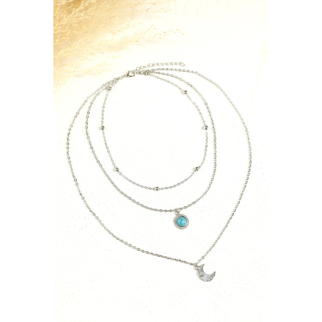 Silver Multi-layered Turquoise Moon Pendant Necklace Image 8