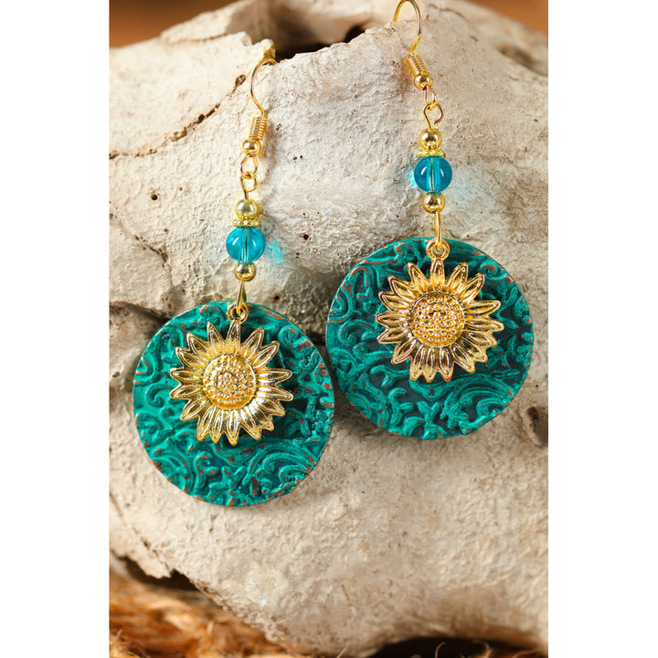 Multicolor Antique Bohemian Colored Double layer Sunflower Pattern Earrings Image 2