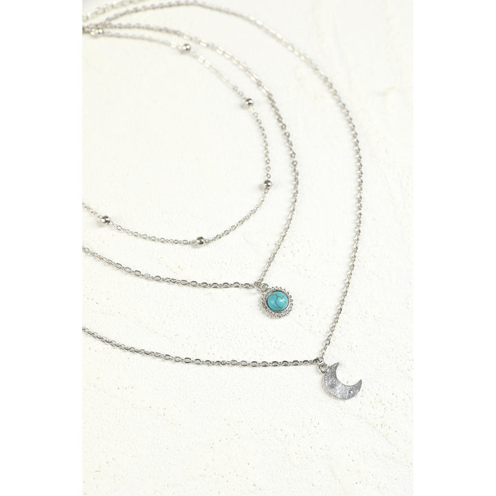 Silver Multi-layered Turquoise Moon Pendant Necklace Image 9