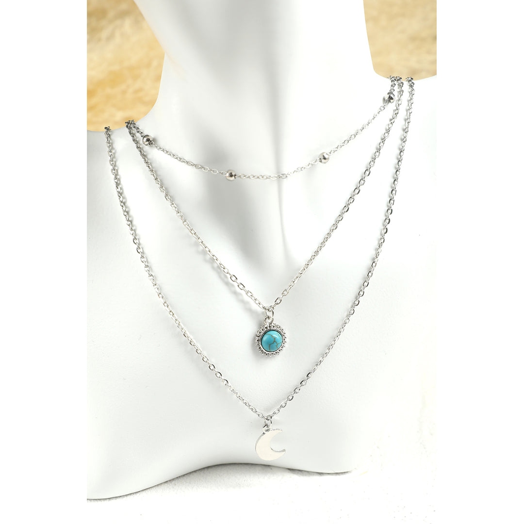 Silver Multi-layered Turquoise Moon Pendant Necklace Image 10