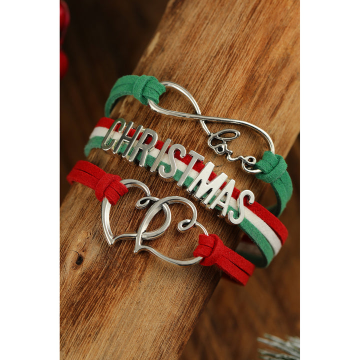 Green Multi-layer Woven Letter Christmas Bracelet Image 4