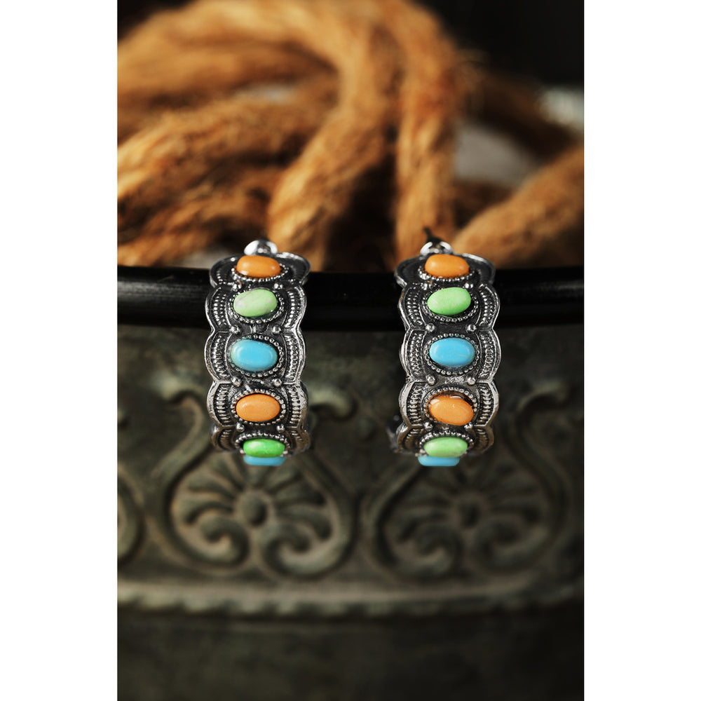 Silver Vintage Inlaid Bead Hook Earrings Image 2