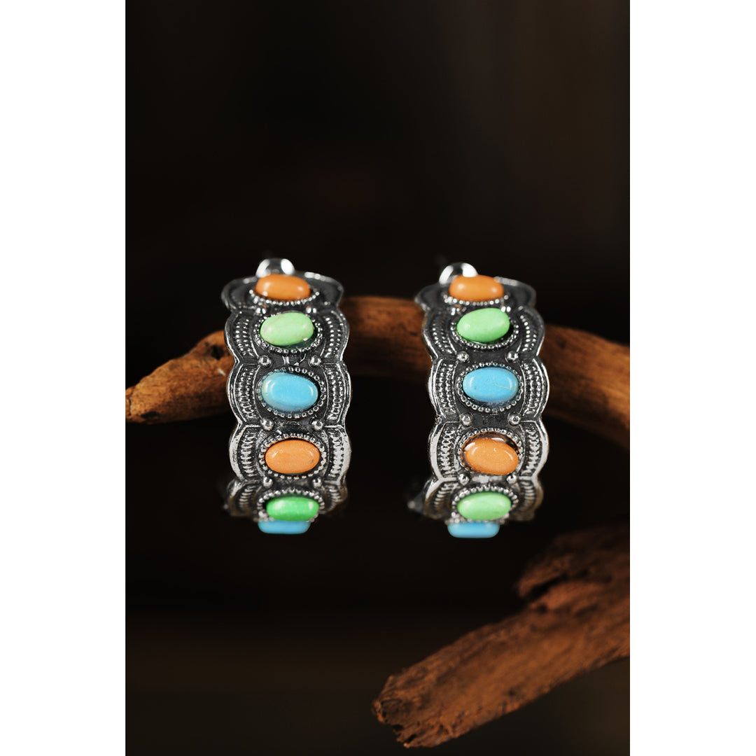 Silver Vintage Inlaid Bead Hook Earrings Image 4